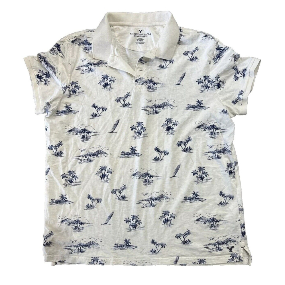 American Eagle XXL Palm Tree And Surf Board Polo